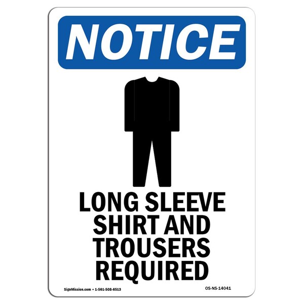 OSHA, Long Sleeve Shirt, 24in X 18in Rigid Plastic, 18" W, 24" H, Portrait, OS-NS-P-1824-V-14041